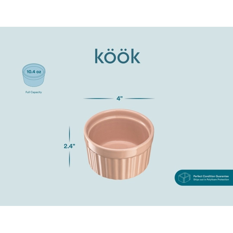 kook Round Ceramic 6 Piece Crème Brulee Dish Set, Peaches 'n cream