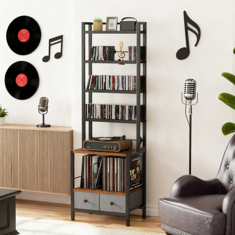 Tour de rangement multimédia à 6 niveaux pour DVD, disques vinyles et CD