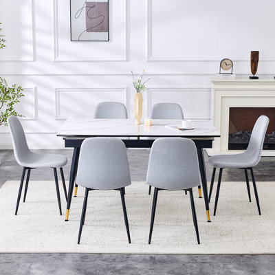 Ensemble de table de salle à manger en pierre frittée extensible de 55 à 79 po avec rallonge cachée et pieds en métal