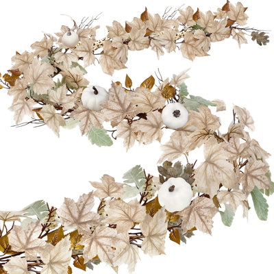 Artificial Fake Flowers Faux Silk Flowers Halloween Thanksgiving 67.7inch Artificial Flower Maple Leaf Pumpkin Rattan Home Garland Pendant Party Decoration Door Hanging