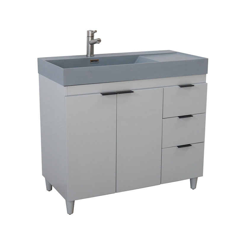 Binzel 39 " W Free Standing Wall Mounted 1 Single Vanity Bathroom Vanity With Top, Dark Gray, French Gray