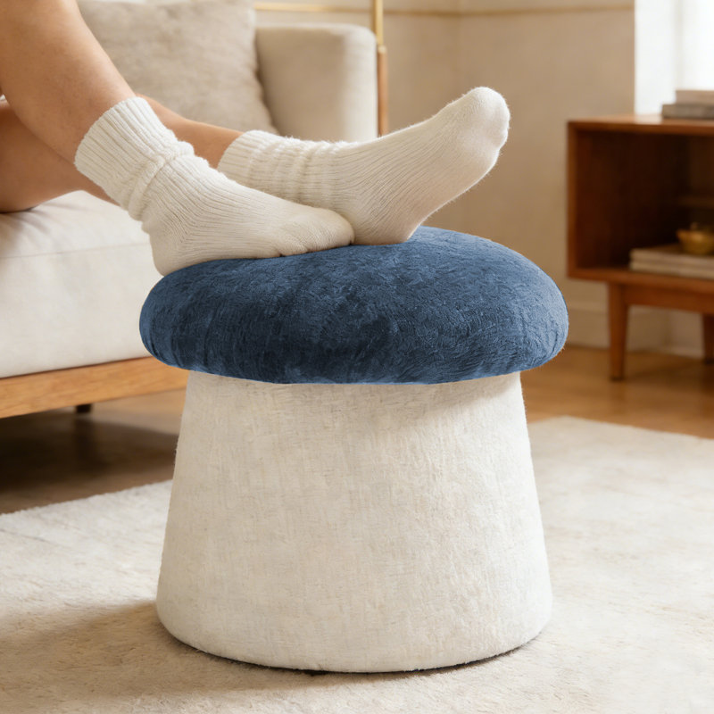 Repose-pieds de rangement l 19,7 po Mushroom, Bleu marine / ivoire