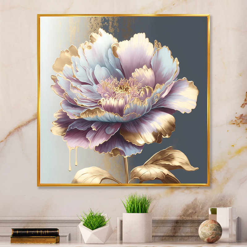 Impression sur toile fleurs mauves simples - fleurs II, Encadrement doré, L 36 po x H 36 po