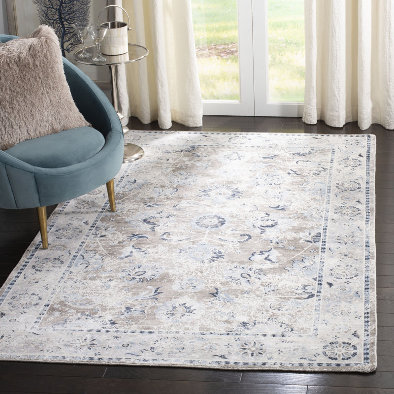 Tapis gris / bleu en viscose / coton tissé à la main Brianne, Rectangle 9 pi x 12 pi