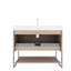 Meuble-lavabo de salle de bain avec lavabo, armoire de rangement autoportante rayée avec tiroir et tablette ouverte