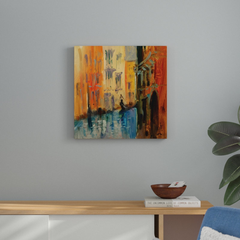« v’enice i », peinture, H 24 po x l 24 po x P 1,5 po, Cadre argenté