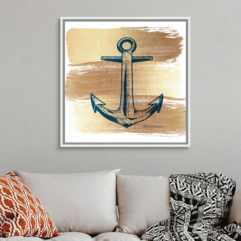 Ancre or brossé-impression sur toile, 38" H x 38" W x 1.75" D, Cadre blanc