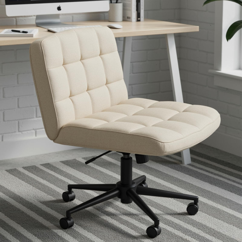 Office Chair Without Armrests, Wide Cross-legged Chair For Cross-legged Sitting, Ergonomic Height-adjustable Criss-cross Chair For Office, Study, Dressing Room, Bedroom