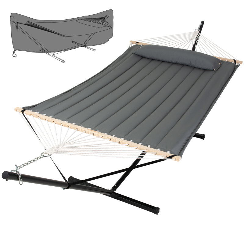 Hamac pour 2 personnes avec support et housse (livraison en 2 boîtes), Gris