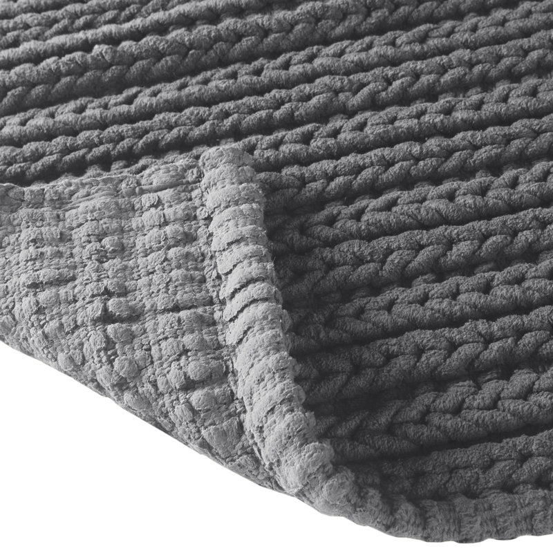 Charcoal Cotton Chenille Chain Stitch Bath Rug 20x30
