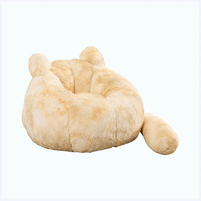 41.7" W Boneless Single Sofa, Faux Fur Large Cat Shaped Bean Bag with Tail Pillow, Comfy Accent Floor Chair for Reading, Gaming & Lounging in Living Room, Bedroom & Dorm, Yellow