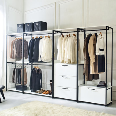 White Freestanding Closet - Metal Frame, Extra Deep Storage Space, Water & Heat , Stain Scratch E0 Board Walk In With Frame To Stains And Scratches, Graded