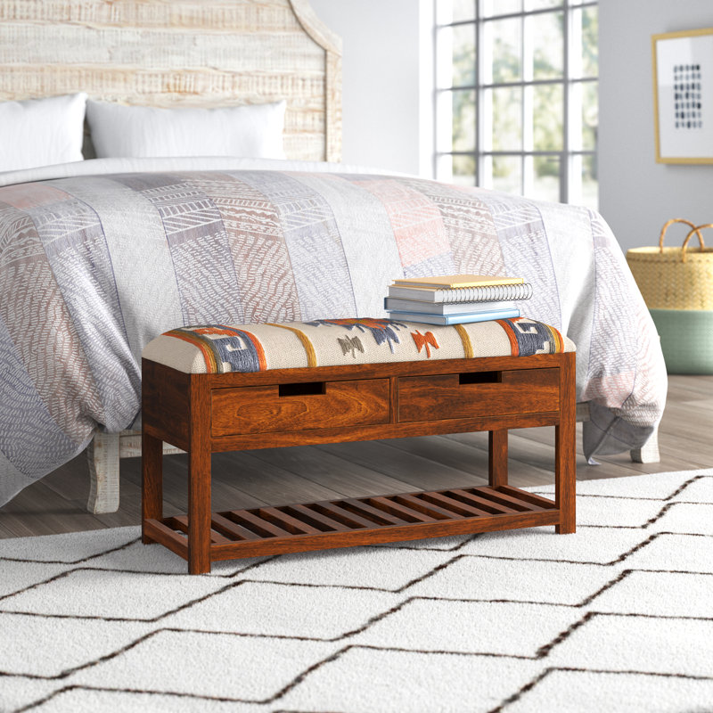 Vienna Cotton Upholstered Storage Bench, Multicolor / Abstract