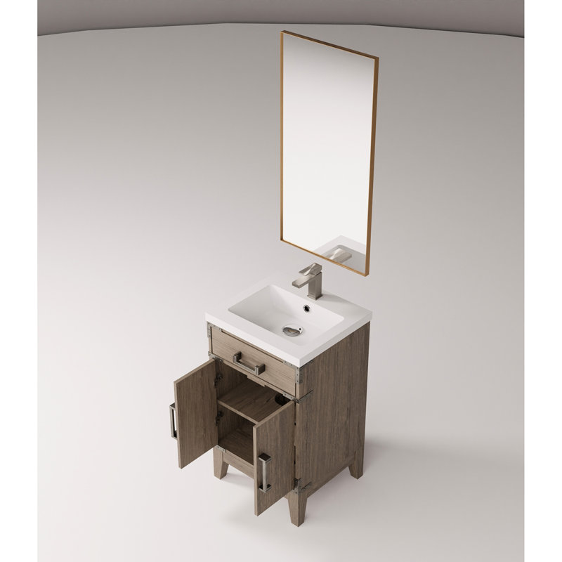 Meuble-lavabo simple en chêne gris, 20 po L 18 po x P 18 po, avec comptoir en acrylique, robinet, comptoir de meuble-lavabo et miroir de 20 po et 18 po, inclus