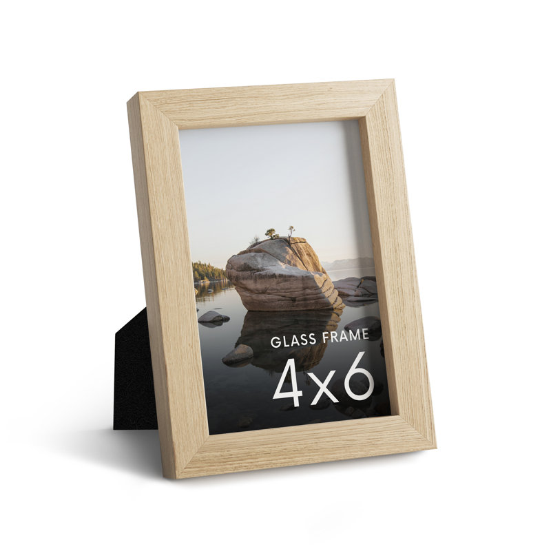 Solid Wood Picture Frame with Glass, 4" W x 6" H, Beige