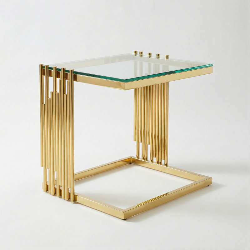 Ensemble de 2 tables basses dorées, plateau en verre trempé avec structure en acier inoxydable 201, table basse moderne pour le salon et la chambre à coucher