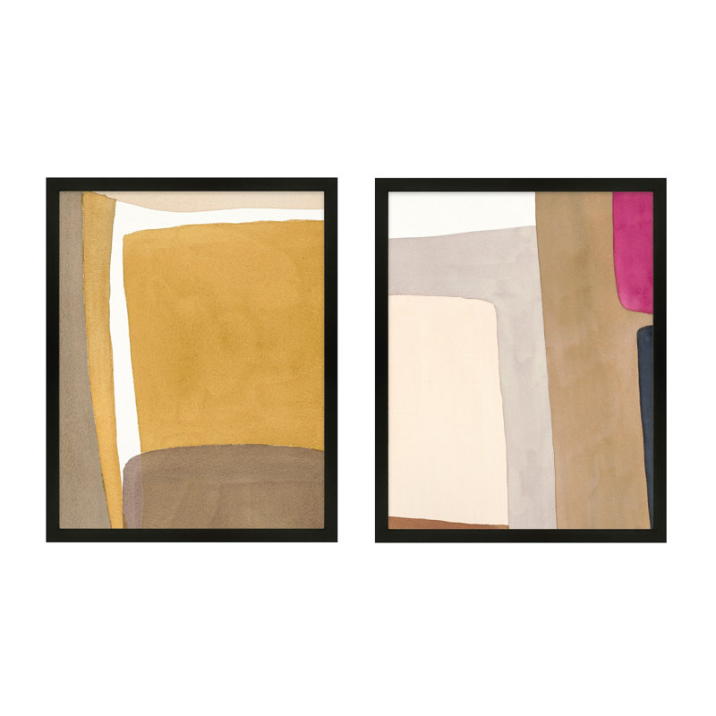 Ensemble ocre et fuchsia par Julia Balfour - Art mural encadré, Papier avec cadre noir, H 30 po x l 24 po x P 1,25 po