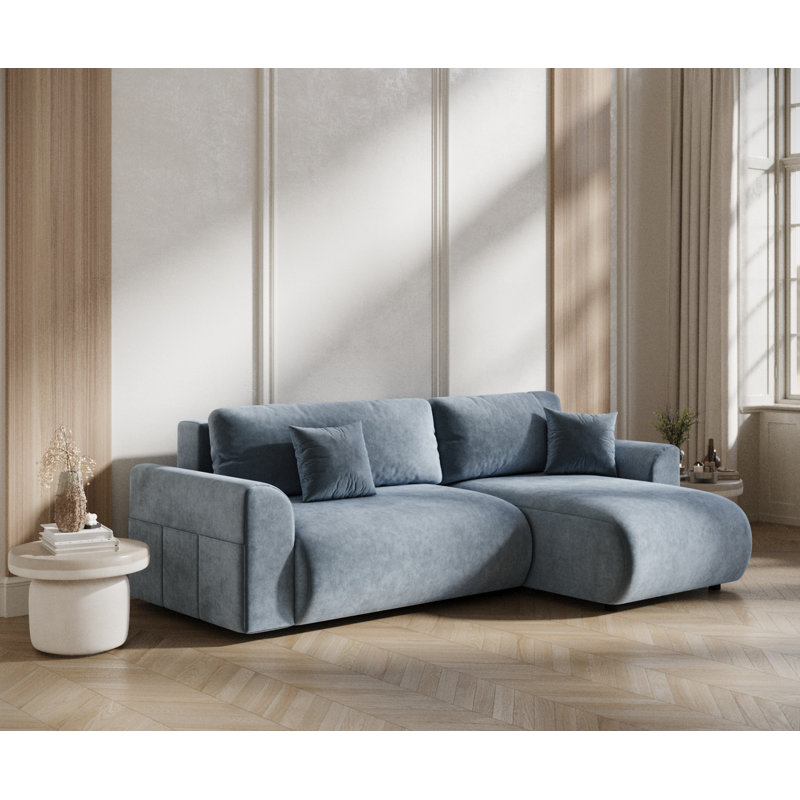 4 Seater Velvet Sofa Bed, Blue