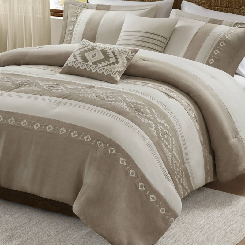 Ensemble de literie pour très grand lit toutes saisons, décoration rustique en polyester taupe