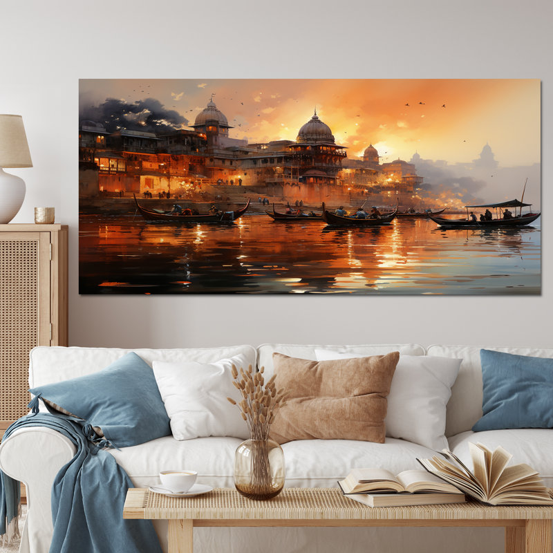 Indian Art Sunset At - Art mural indien, Toile tendue, H 28 po x l 60 po x P 1,5 po