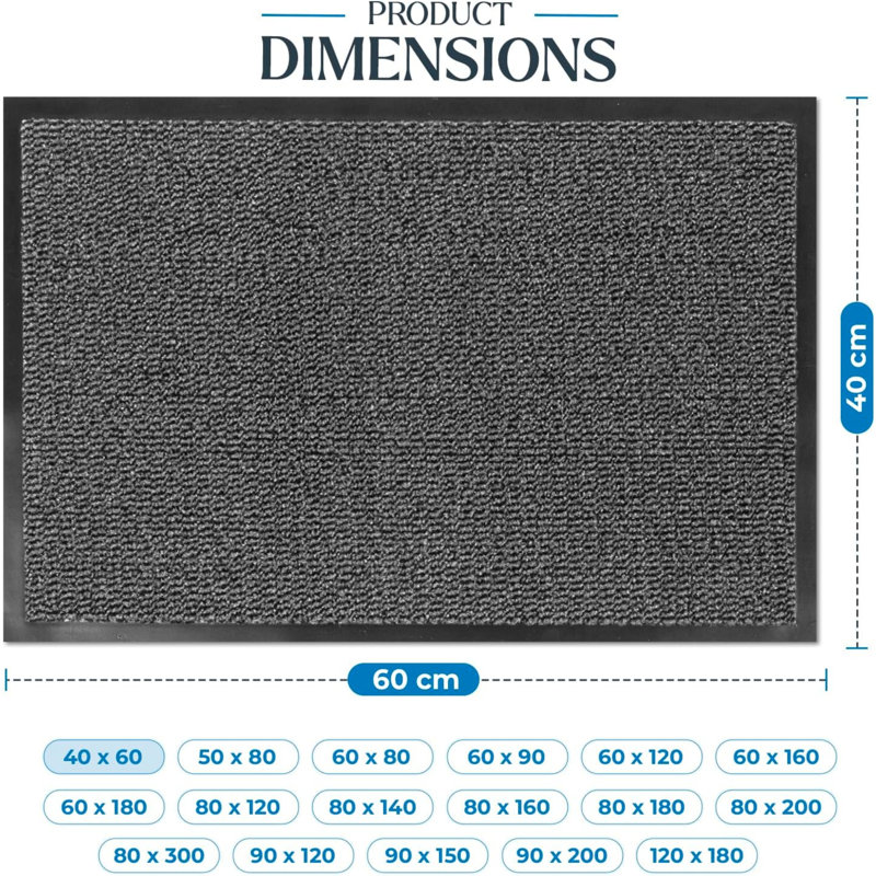 Doormat, 80cm W  x 140cm L, Grey