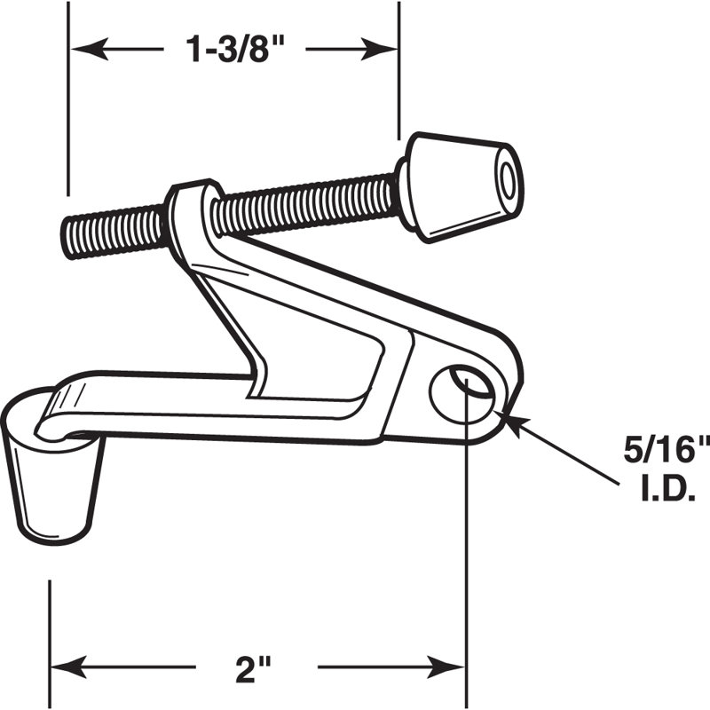 Hinge Pin Door Stop, 1-3/8 in. Bolt, Diecast Construction, Brass Plated, 90 Degree, Adjustable