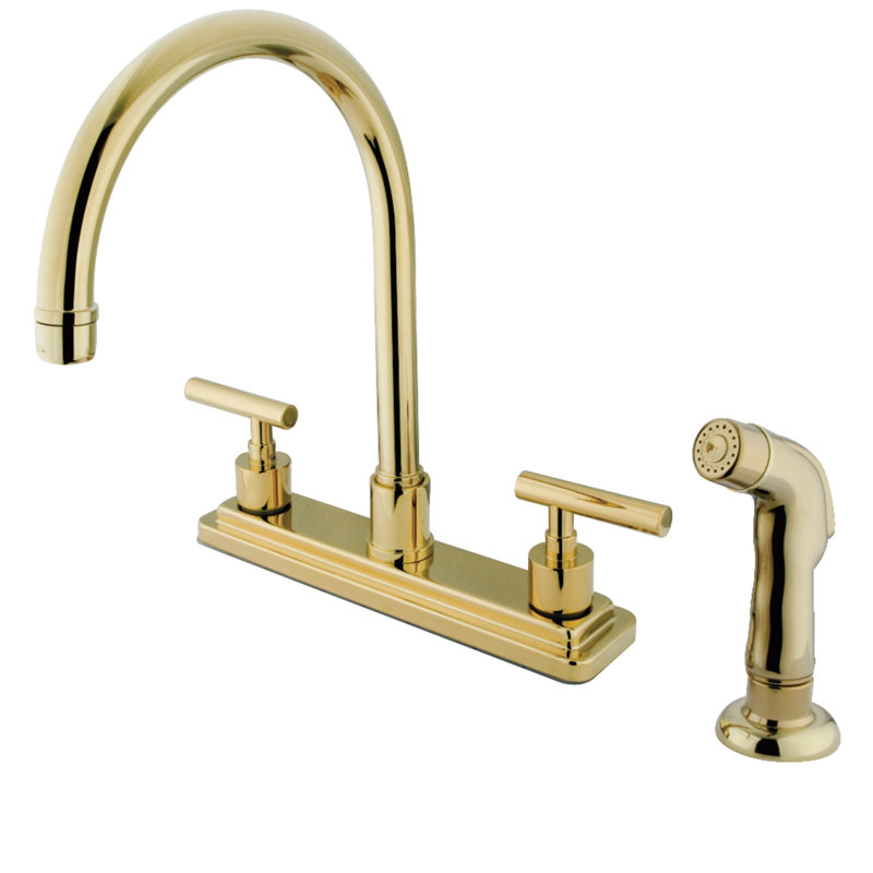 Kingston Brass Manhattan Two-Handle 4-Hole 8" Centerset Kitchen Faucet with Side Sprayer