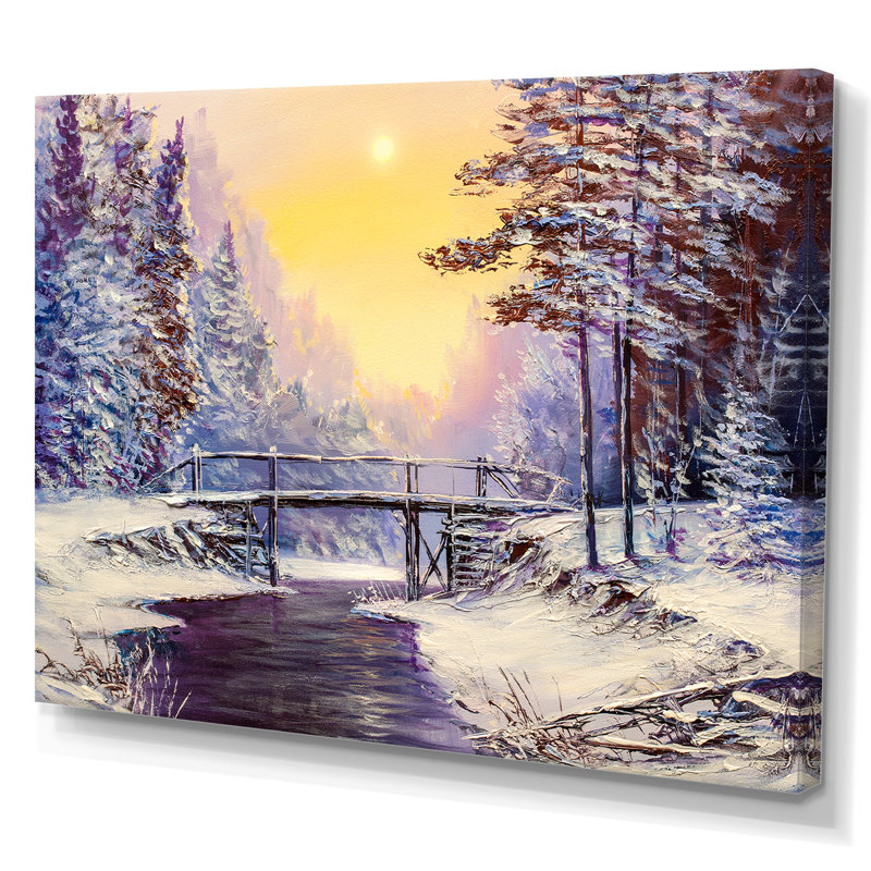 Coucher de soleil sur la rivière Winter, reproduction sur toile flottante, H 8 po x l 12 po x P 1 po, Toile tendue