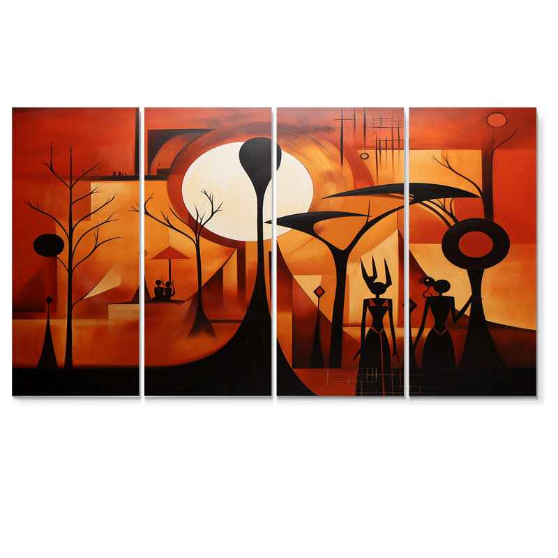 Futures souvenirs d'Afrique - art mural africain pour le salon, 4 pièces, H 32 po x l 64 po