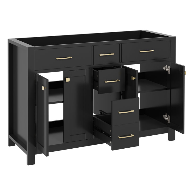 Base de meuble-lavabo double 48 po seulement, lavabo non inclus, Noir