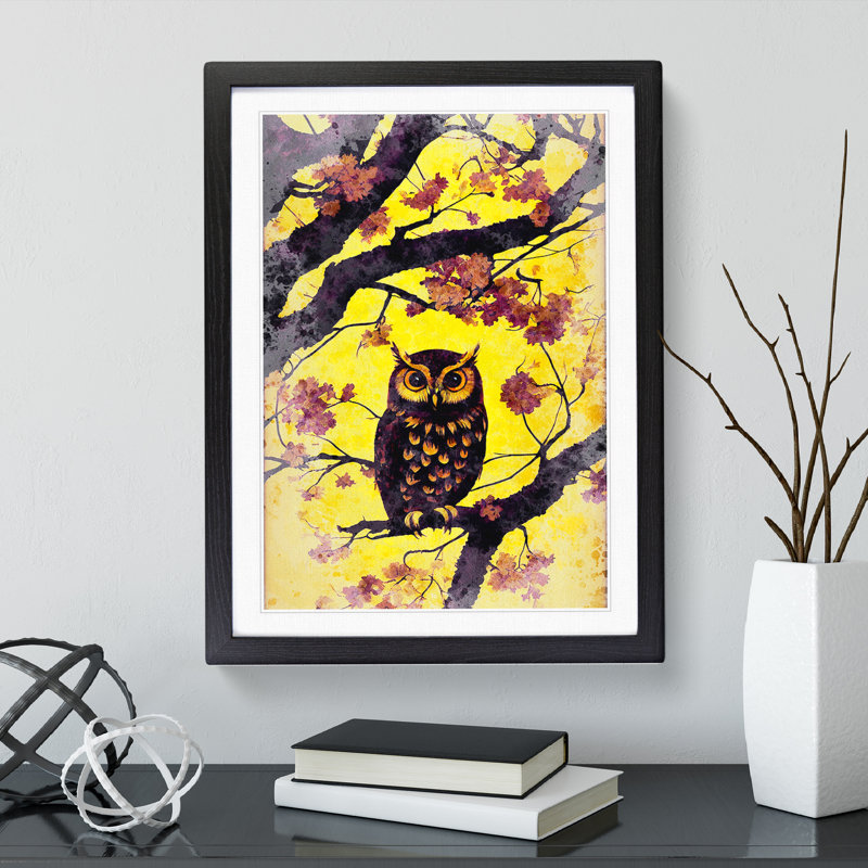 Owl at Sunset - Framed Print, Black, 64cm H x 46cm W x 2cm D