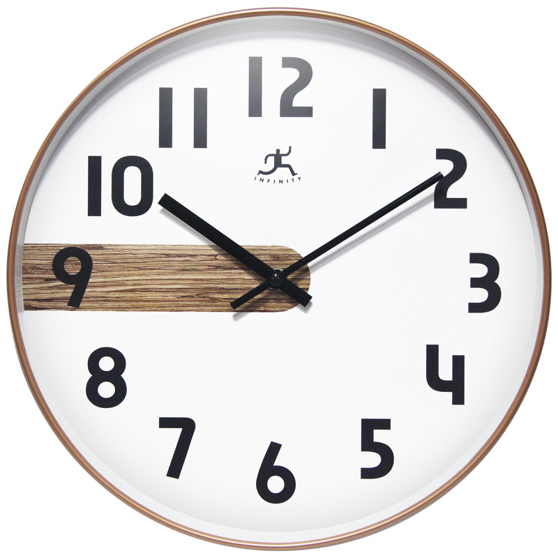 Round Plastic Wall Clock 12 Inches, Woodgrain