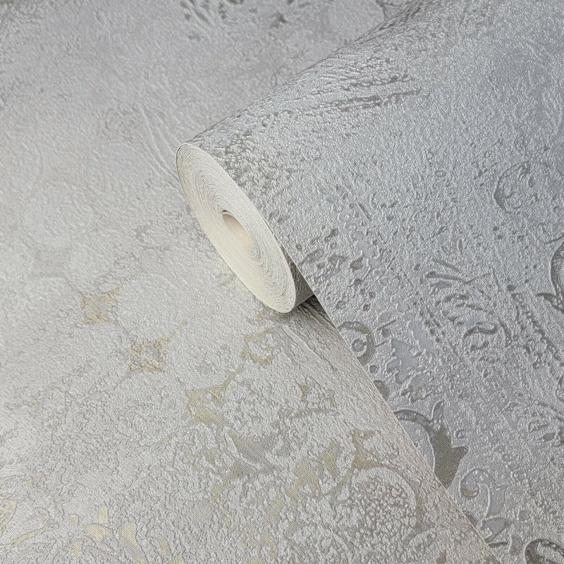 Rouleau de papier peint métallique Mellette, gris