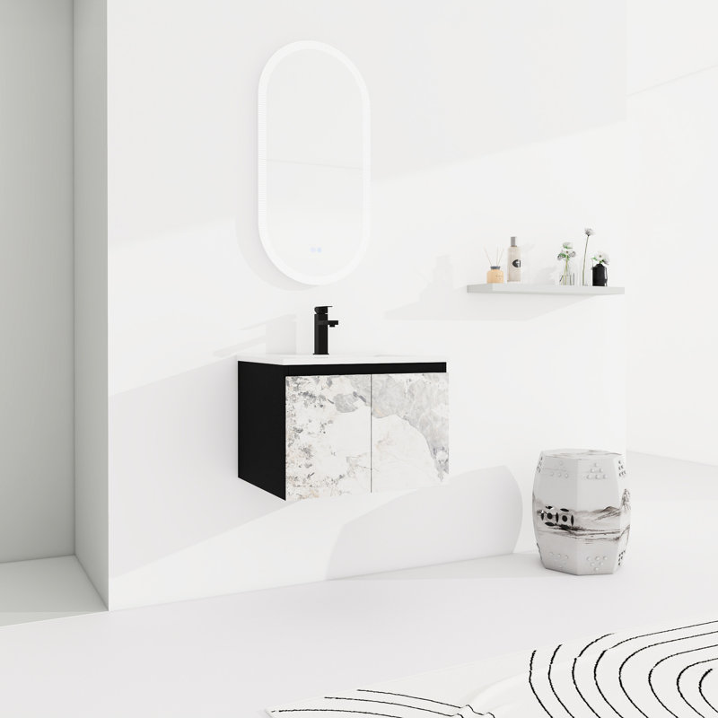 Meuble-lavabo 24 po noir Lavabo en céramique et porte à fermeture en douceur. Moderne. Contreplaqué. Espace généreux pour les accessoires de fixation murale. Évier. Ample