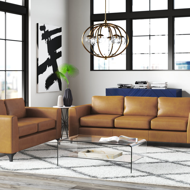 Shupe 2 - Piece Faux Leather Living Room Set, Caramel Faux Leather