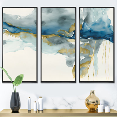 «Through the sapphire bleu nuages», reproduction sur toile 3 pièces