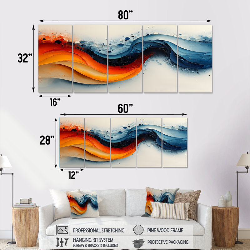 Omparkesh - Abstract Spirals Wall Art - ensemble d'art mural moderne, 5, H 32 po x l 80 po