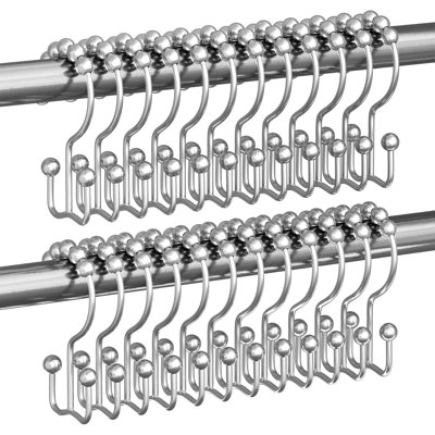 Shower Curtain Hooks Rings, Rust Resistant Metal Double Glide Shower Hooks Rings for Bathroom Shower Rods Curtains, Set of 24 Hooks, Chrome