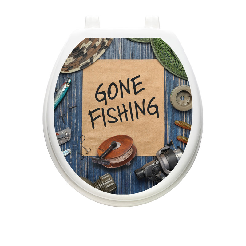 Décalcomanie de siège de toilette Cabin Fishing Time - couvercles de toilette en vinyle antidérapant rustique, Rond