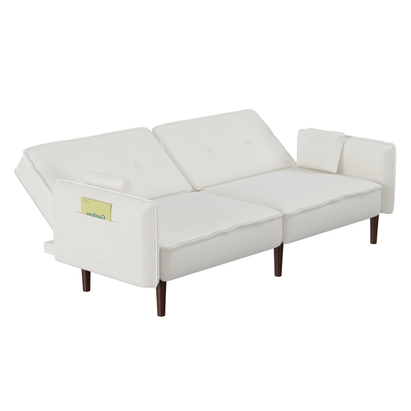 Bohlman Twin 75'' Upholstered Convertible Sofa, White Linen Blend