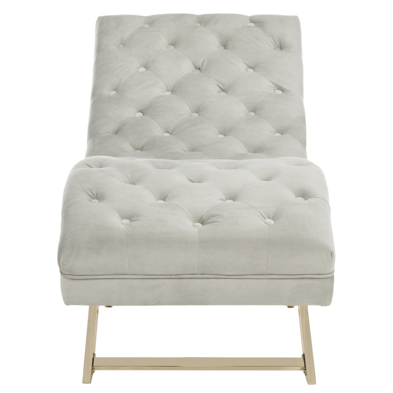 Chaise longue sans accoudoirs capitonnée Mabella, Velours gris, Laiton