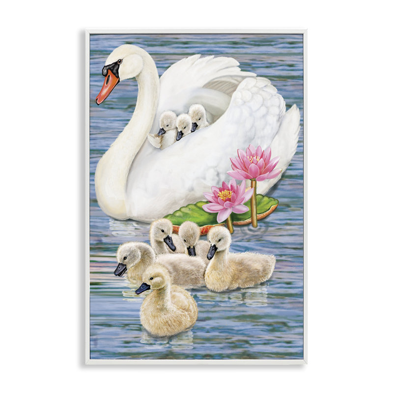 Famille de cygnes et fleurs de lotus, estampe numérique, design par Rosiland Solomon, H 18 po x l 12 po