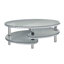 Table basse ovale en verre argenté avec miroir en cristal et décor en cristal avec pieds en acrylique, ameublement moderne pour espaces de vie compacts