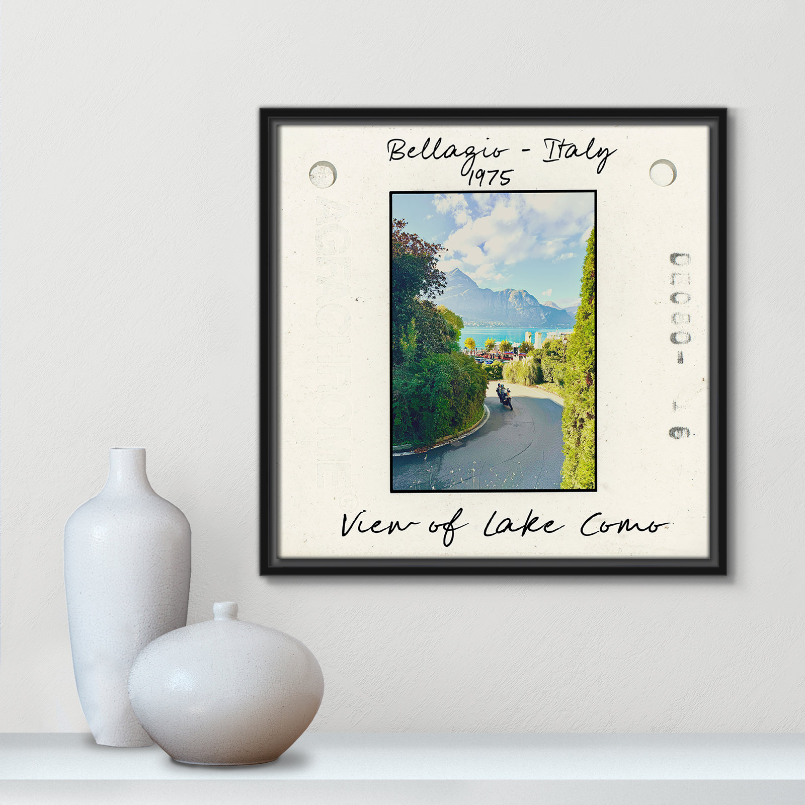 Ritona "Bellagio, Italy - Lake Como" Print, Black Floater Framed Canvas, 17.5" H x 17.5" W x 2" D