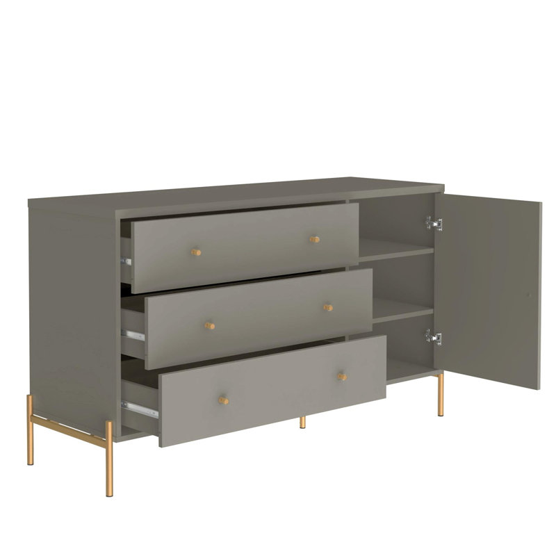 Commode combinée 3 tiroirs l 54,68 po Goeger, Gris brillant