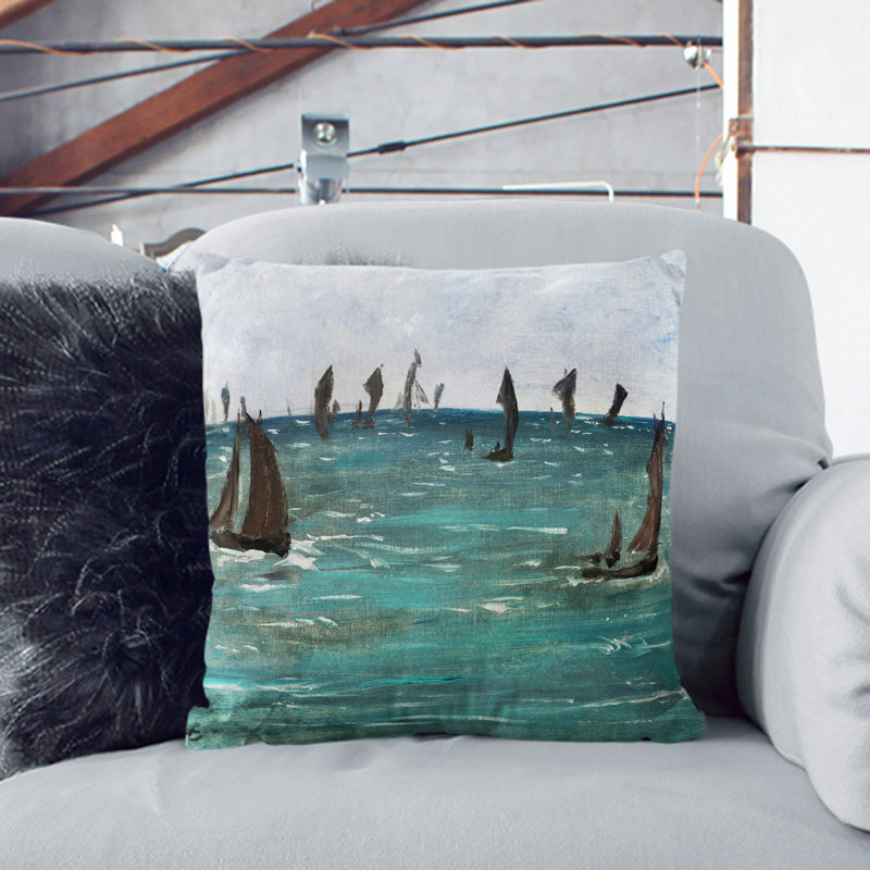 Boats At Berck-Sur-Mer Square Throw Cushion, 55cm H x 55cm W x 20cm D