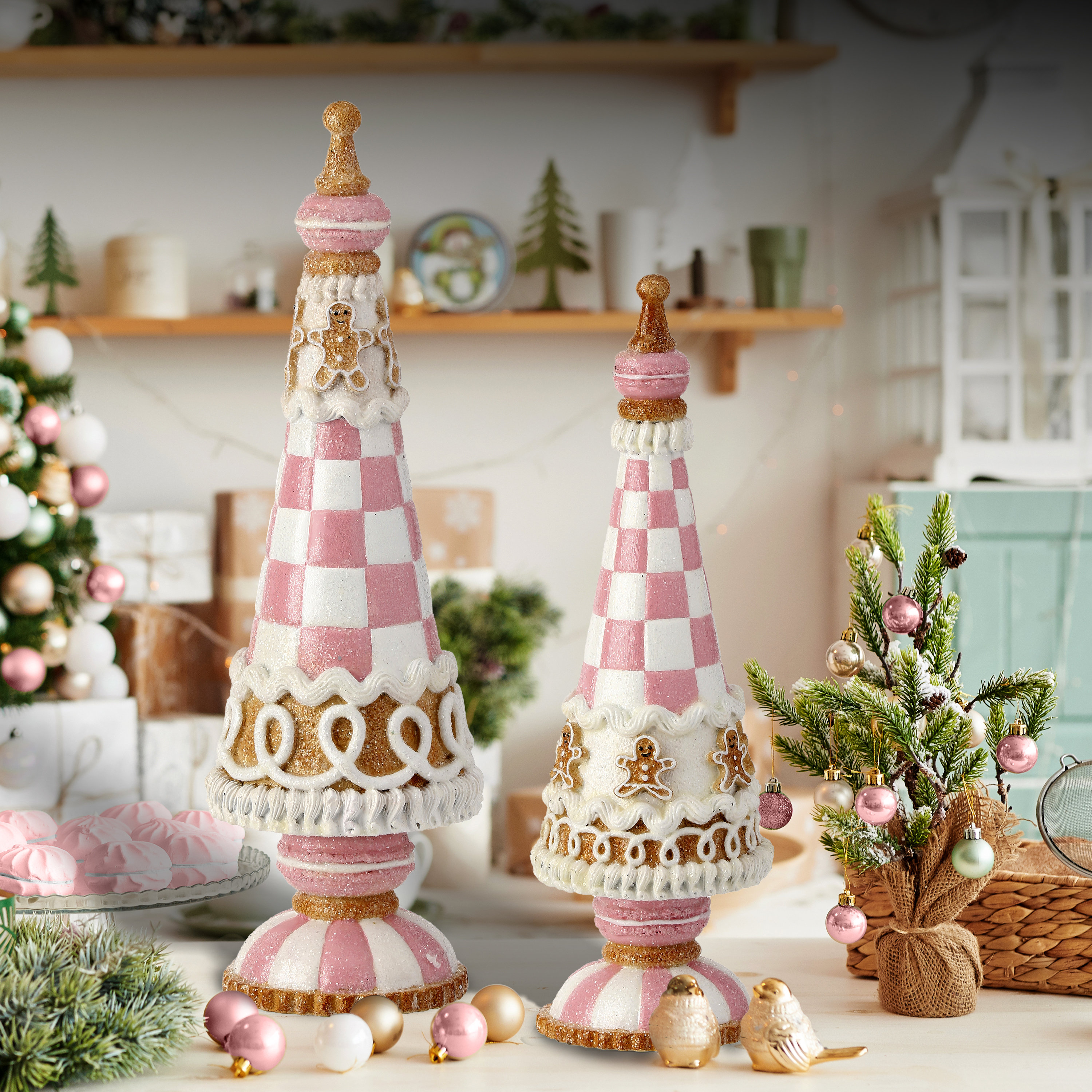The Holiday Aisle® 11.5 Resin Sweets Gingerbread Trees Set of 2 & Reviews | Wayfair