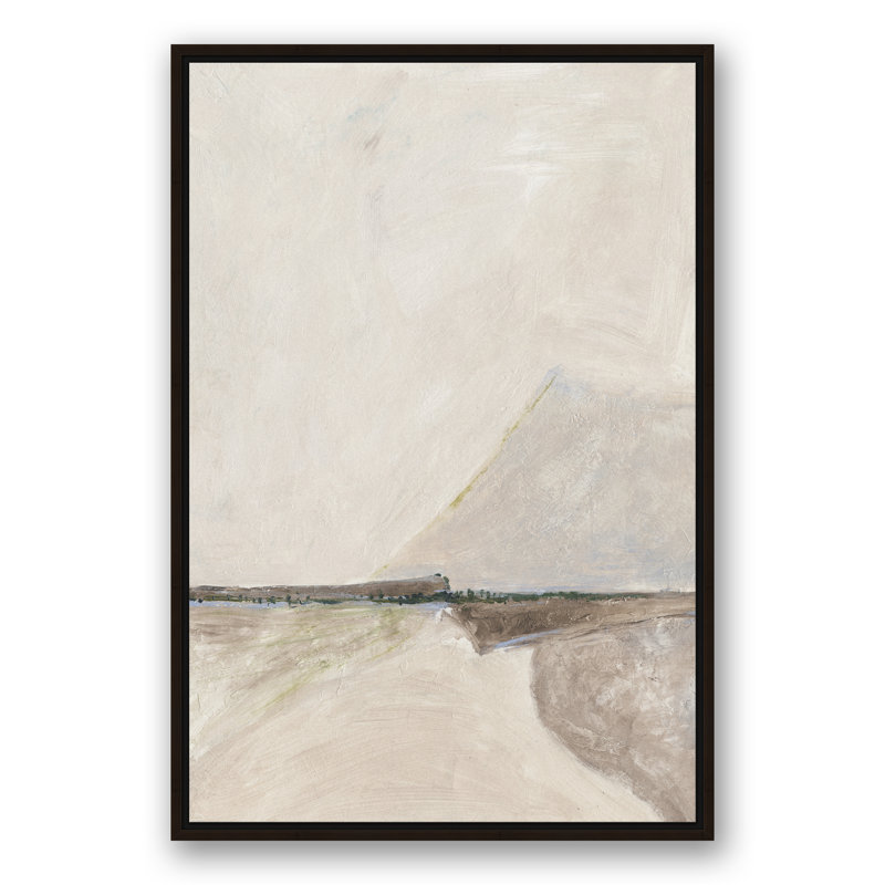 Montagne abstraite brun clair - Peinture, Toile brune avec cadre flottant, H 37,75 po x l 25,75 po x P 1,75 po