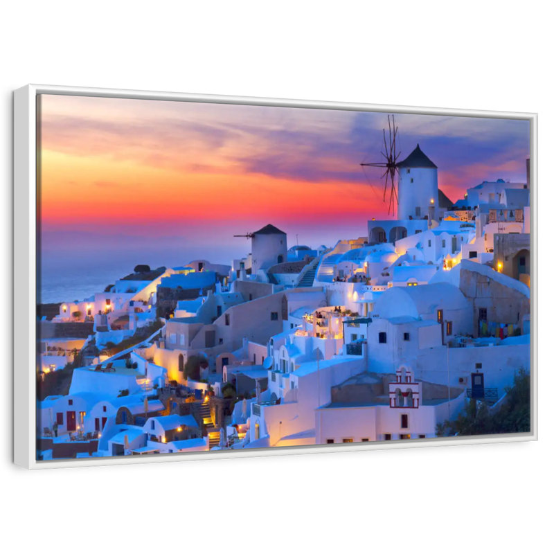 Lumières de Santorin, Cadre flottant blanc, 46 po x 31 po