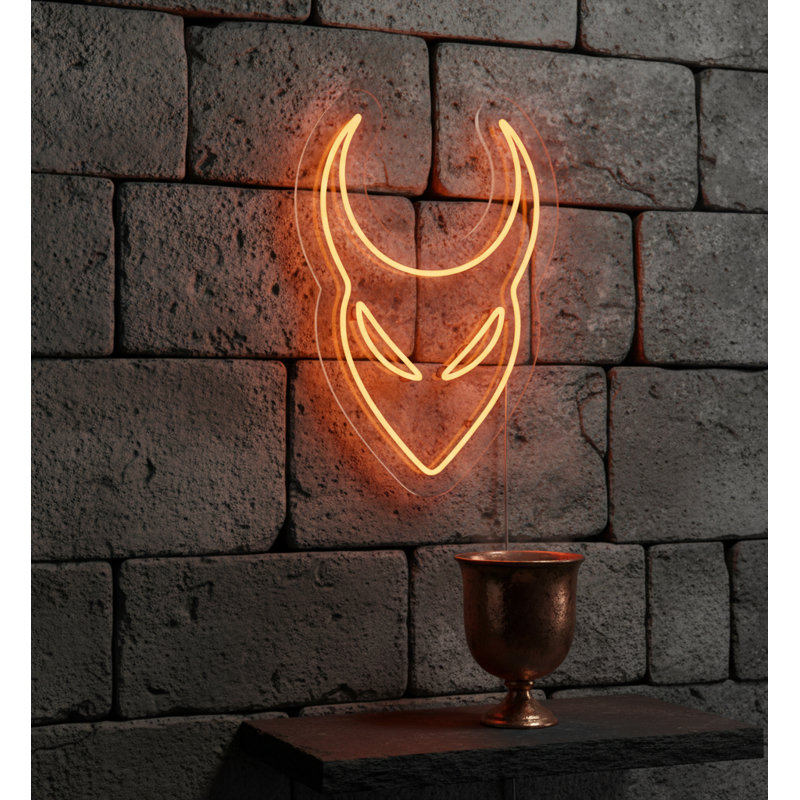  | Enseigne néon Devil Face | Fabriqué avec des tubes néon Flex de haute qualité pour un éclairage vif et une luminosité durable sans décoloration ni scintillement | 24 x 16 | Orange